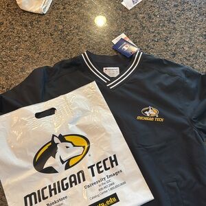Michigan Tech Champion Black Windbreaker Pullover with Appliqué Lettering